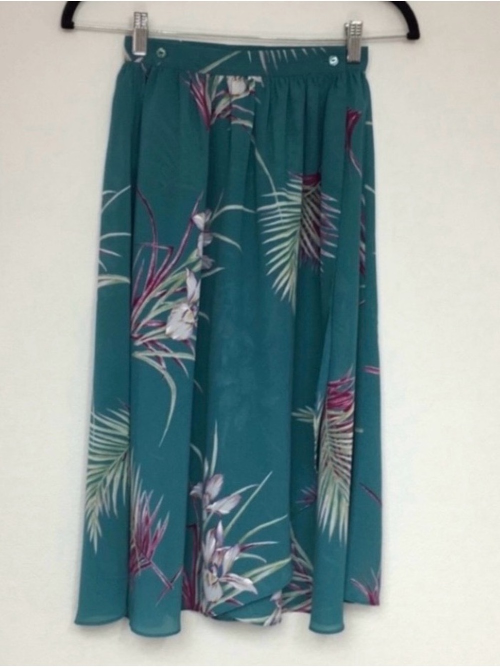 Vintage Patty Woodard Womens Teal Floral Chiffon Midi Skirt XS Tropical Coastal
